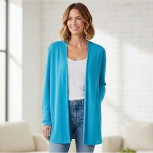 J. Jill | Blue Linen Blend Open Front Cardigan Coastal Grandma Beach Vacation L